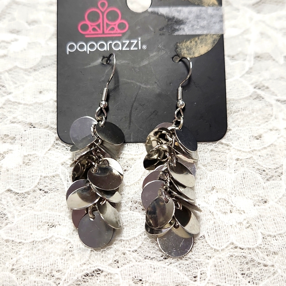 Paparazzi Hear Me Shimmer Silver Earrings